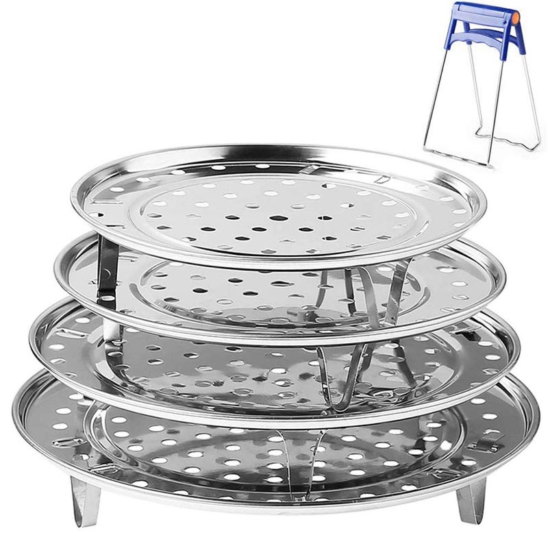 NRDBEEEC Round Stainless Steel Steamer Rack 7.6" 8.5" 9.33" 10.23" Inch Diameter Steaming Rack Stand Canner Canning Racks Stock Pot Steaming Tray Pressure Cooker Cooking Toast Bread Salad Baking (4 Pack) - Image 1